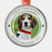初めてのクリスマスペットドッグフォトキープサケ メタルオーナメント (正面)