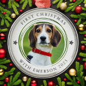 初めてのクリスマスペットドッグフォトキープサケ メタルオーナメント