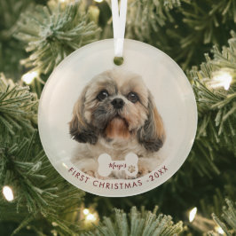 初めてのクリスマスペットフォトシーズー(犬)Tzu Dog ガラスオーナメント