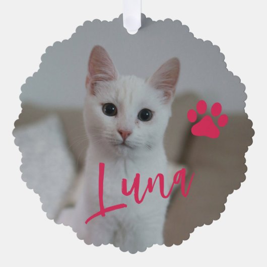 初めてのクリスマスペット猫の写真の名前paw カスタム オーナメントカード (正面)
