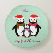 初めてのクリスマスペンギンカスタム文字両面 ラウンドクッション (正面)
