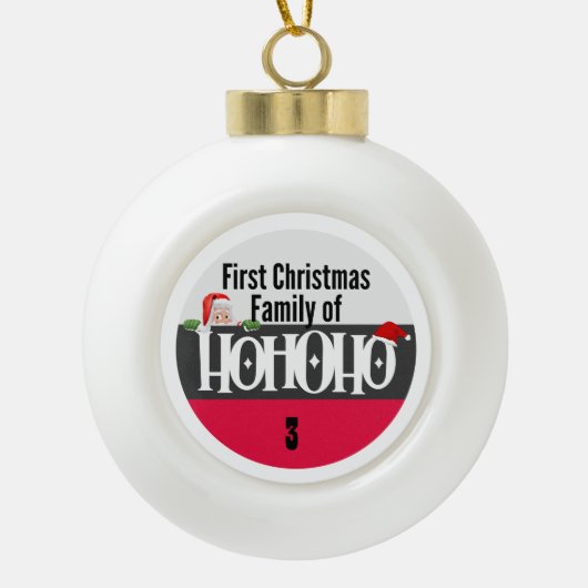 初めてのクリスマスホホホーPersonalizationのファミリー セラミックボールオーナメント (正面)