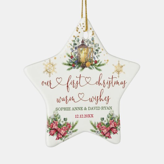 初めてのクリスマスホリデーパインボウランタン結婚ズ セラミックオーナメント (右)