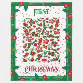 初めてのクリスマスホリーポインセチアフローラ冬 フリースブランケット