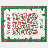 初めてのクリスマスホリーポインセチアフローラ冬 フリースブランケット (正面(横))