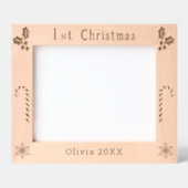 初めてのクリスマスホリー、キャンディーキャン、表示名10x8 レーザー彫刻フレーム (正面)