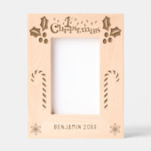 初めてのクリスマスホリー、キャンディーキャン、表示名4x6 レーザー彫刻フレーム (正面)