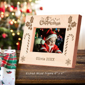 初めてのクリスマスホリー、キャンディーキャン、表示名6x4 レーザー彫刻フレーム