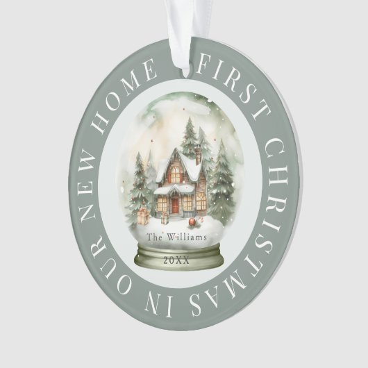 初めてのクリスマスホームスノーグローブサージグリーンフォト オーナメント (正面)