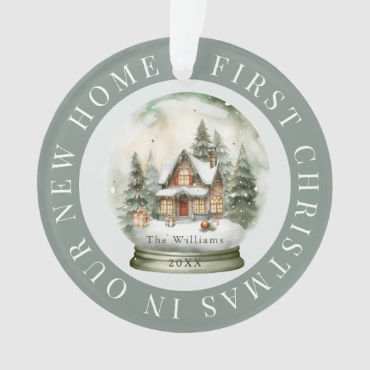 初めてのクリスマスホームスノーグローブサージグリーンフォト オーナメント (正面)