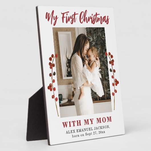 初めてのクリスマスママとベビー写真 フォトプラーク (側面)