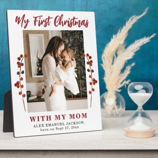 初めてのクリスマスママとベビー写真 フォトプラーク (側面)