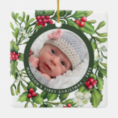 初めてのクリスマスミスタントーリースカスタムベビー写真 セラミックオーナメント (裏面)