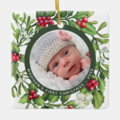 初めてのクリスマスミスタントーリースカスタムベビー写真 セラミックオーナメント (正面)