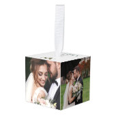 初めてのクリスマスミスターとミセス結婚ズの写真の休日 キューブオーナメント (正面アングル)