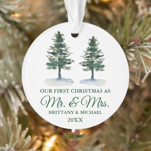 初めてのクリスマスミスター・アンド・ミセス・ウォーター・カラー・ツー・パインズ オーナメント (ツリー)