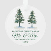 初めてのクリスマスミスター・アンド・ミセス・ウォーター・カラー・ツー・パインズ オーナメント (裏面)