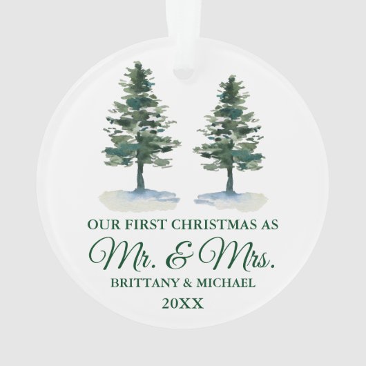 初めてのクリスマスミスター・アンド・ミセス・ウォーター・カラー・ツー・パインズ オーナメント (裏面)