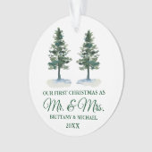初めてのクリスマスミスター・アンド・ミセス・ウォーター・カラー・ツー・パインズ オーナメント (正面)