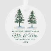 初めてのクリスマスミスター・アンド・ミセス・ウォーター・カラー・ツー・パインズ オーナメント (正面)