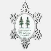 初めてのクリスマスミスター・アンド・ミセス・ウォーター・カラー・ツー・パインズ スノーフレークピューターオーナメント (右)