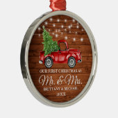 初めてのクリスマスミスター・アンド・ミセス・ウッド・ライツトラック メタルオーナメント (右)