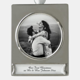 初めてのクリスマスミスター・アンド・ミセス・結婚したカップルオーナメント シルバープレートバナーオーナメント