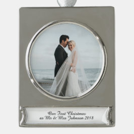 初めてのクリスマスミスター・アンド・ミセス・結婚したカップルオーナメント シルバープレートバナーオーナメント
