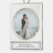 初めてのクリスマスミスター・アンド・ミセス・結婚したカップルオーナメント シルバープレートバナーオーナメント (左)