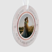 初めてのクリスマスミスター&ミセス写真ピンクエレガント大理石 オーナメント (正面)