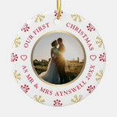 初めてのクリスマスミスター&ミセス写真フェスティバル休日 セラミックオーナメント (正面)