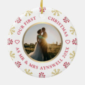 初めてのクリスマスミスター&ミセス写真フェスティバル休日 セラミックオーナメント (裏面)