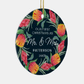 初めてのクリスマスミスター&ミセス熱帯フローラ写真 セラミックオーナメント (右)