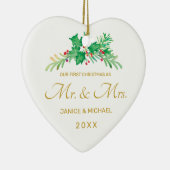 初めてのクリスマスミスター&ミセス・ウォーター・カラー・ホリー セラミックオーナメント (右)