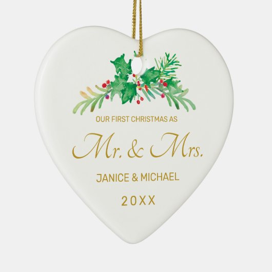 初めてのクリスマスミスター&ミセス・ウォーター・カラー・ホリー セラミックオーナメント (右)