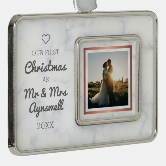 初めてのクリスマスミスター&ミセス・フォトマーブルエレガント シルバープレートフレームオーナメント (右)