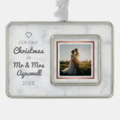 初めてのクリスマスミスター&ミセス・フォトマーブルエレガント シルバープレートフレームオーナメント (正面)