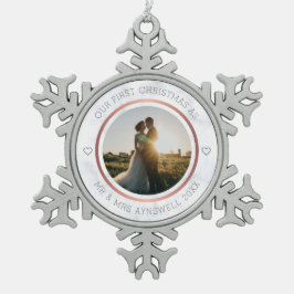 初めてのクリスマスミスター&ミセス・フォトマーブルエレガント スノーフレークピューターオーナメント