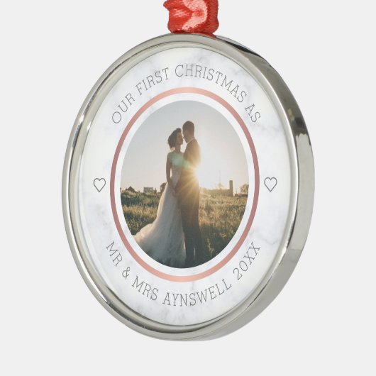 初めてのクリスマスミスター&ミセス・フォトマーブルエレガント メタルオーナメント (左)