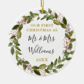 初めてのクリスマスミセスカスタム写真 セラミックオーナメント (正面)