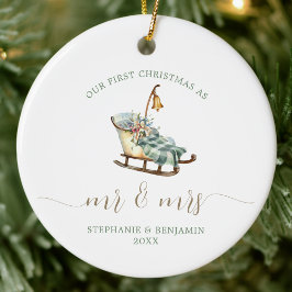 初めてのクリスマスミセス結婚ズのSleigh Plaid写真 セラミックオーナメント