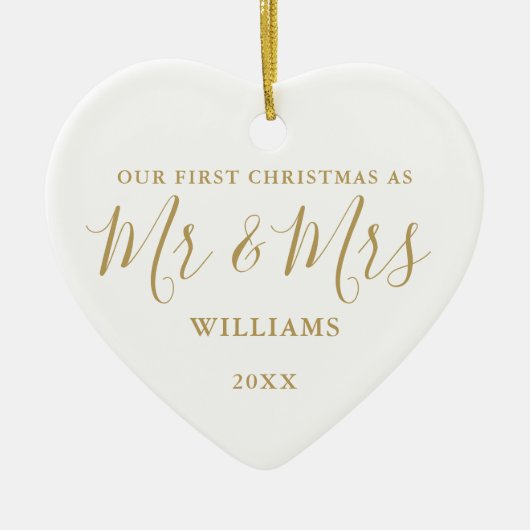 初めてのクリスマスミセス金ゴールド署名スクリプト写真 セラミックオーナメント (正面)