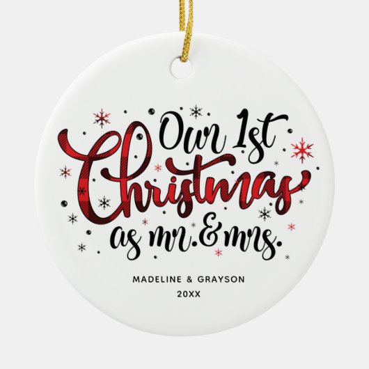 初めてのクリスマスミセス・バッファロープリント セラミックオーナメント (正面)