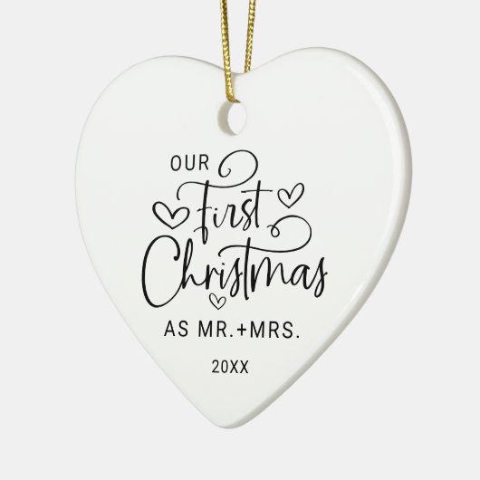 初めてのクリスマスミセス・フォト・ハート・クリスマス セラミックオーナメント (左)