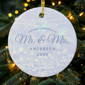 初めてのクリスマスミセス・ブルー・シルバー・ウィンター・グリッター セラミックオーナメント