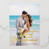 初めてのクリスマスミニマリストスクリプトタイポグラフィ写真 箔シーズンカード (正面)