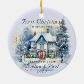 初めてのクリスマスミニマルは新しいホームウォーターカラー セラミックオーナメント (裏面)