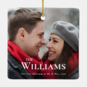 初めてのクリスマスミニマルエレガントハッピーカップル写真 セラミックオーナメント (裏面)