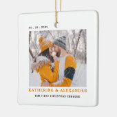 初めてのクリスマスミニマルエレガントモダン写真 セラミックオーナメント (左)