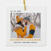 初めてのクリスマスミニマルエレガントモダン写真 セラミックオーナメント (正面)